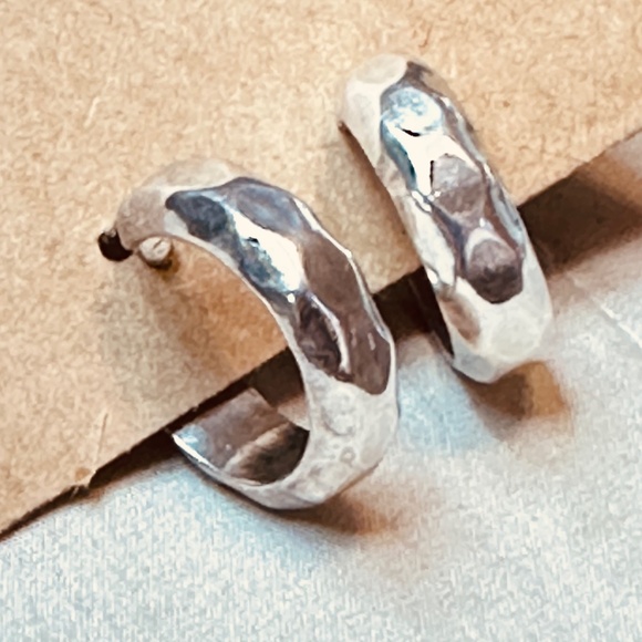 925 Sterling Silver Hoop Earrings Post Back Honeycomb Design - Picture 8 of 9